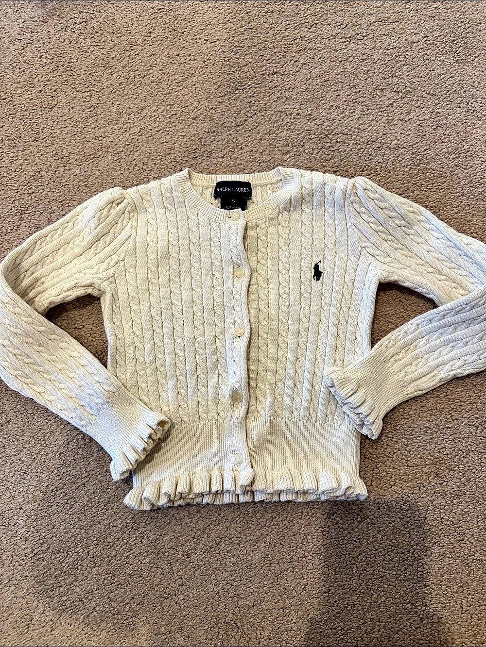 Ralph Lauren Girls Cable-Knit Cotton Cardigan Cream Size 5